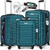 KESSER® Set di 3 valigie rigide da viaggio con 4 ruote, in ABS, manico telescopico, con bilancia e targhetta per bagagli, lucchetto, M-L-XL, verde petrolio, Classico