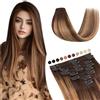 Elailite Extension Capelli Veri Clip #2/2/6 Marrone ombre Marrone/Castano, 25cm 50g 8 Fasce Singole 100% Remy Human Hair Naturali Lisci