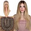 Elailite Hair Topper Donna Clip in con Frangia per Capelli Castano Medio/Biondo Miele/Biondo Pallido, Posticci con Clips Middle Parting Toupet Toupee Protesi 45cm 175g (Base 15cm*15cm)