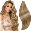 RUNATURE Extension Biadesive Capelli Veri 45cm 50g 20Pcs #10P16 | Extension Capelli Veri Biadesivo Biondo Scuro Evidenziato Biondo Dorato Dritto Naturale,Lisci,Invisibile