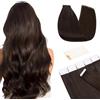 TESS Extension Biadesivo Capelli Veri Adesive 10 Fasce Biadesive 100% Human Hair Naturali senza Clip 30cm 20g #2 Marrone Scuro