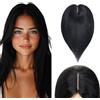 Elailite Hair Topper Capelli Veri Donna Clip in Posticci Toupee Toupet Silk Lace Protesi #1 Jet Nero 40g 30cm (10cmx12cm)