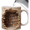 SPHERETRON Tazza da caffè in ceramica, 3D, per libreria, libreria, libreria, biblioteca, libreria, libreria, libreria, tazza, tazza da tè, tazza da latte, divertente tazza da caffè in ceramica per