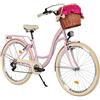 Balticuz OU Milord Comfort - Bicicletta da donna con cestino in vimini, stile olandese, da città, vintage, 26 pollici, rosa crema, cambio a 7 marce