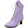 LIPIJIXI Donnas Kitten Heel Victorian Stivali Purple Cordoncino Polacchine per donne Low Heel Vintage Granny Stivali Sposa Bridal Festa Stivaletti Size 9