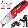 KAIWEETS Cutter 2-in-1 con Raschietto, Taglierino Pieghevole con Bloccaggio a 3 Angoli, Corpo in Lega di Zinco Robusta, incl. 13 Lame SK2 e Vano Porta-Lame, per Cartone, Tappeti, DIY, Rosso