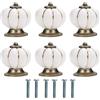 CBMZHF Pomelli vintage in ceramica per armadietti, bianchi con strisce dorate, base in bronzo, diametro 3,6 cm, confezione da 6, a forma di zucca
