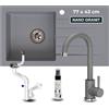 empiria SINK QUALITY SINK QUALITY Set Lavello Cucina Grigio con Rubinetto Miscelatore - Lavandino in Granito 77x43 cm con Gocciolatoio - Incluso Sifone e Impregnante - Incasso per Mobile da 45 cm