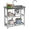 CStern Lavello Acciaio Inox Esterno con Rubinetto e Ripiani per Giardino