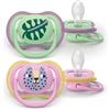 PHILIPS AVENT SUCCHIETTI AIR 6-18M FORI EXTRA LARGE VERDE E ROSA CON DISEGNI 2 PEZZI