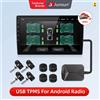 Junsun Sistema di monitoraggio della pressione pneumatici (TPMS) Junsun USB con 4 sensori interni per navigatore autoradio Android Junsun