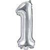 PartyDeco Palloncino Mylar a Forma di Numero 1 Uno Argento 35 cm Compleanno Adulto Bambino