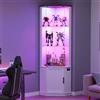 Gurexl Vetrinetta in Vetro con RGB Regolabile e Credenza per Soggiorno,Bianco