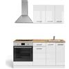 Vicco Cucina completa R-Line, Bianco lucido/bianco, 160 cm con base forno e lavello con PL, predisposto per l'integrazione di elettrodomestici e lavello