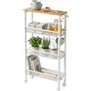Relaxdays Carrello nicchia in Metallo Effetto Legno/Bianco, 4 Ripiani, salvaspazio Bagno/Cucina, 77x13x45 cm