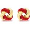 Tuscany Silver Orecchini a perno placcati oro giallo con nodo piccolo e smalto rosso da 7.5mm in argento sterling per donna