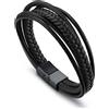 Bandmax Bracciale Uomo in Pelle, Multistrato Intrecciato in Pelle Marrone/Nero Lunghezza 19-23 CM, Bracciale in Vera Pelle con Chiusura in Acciaio Inossidabile, Confezione Regalo