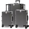 BERTOO Palermo Set di 3 valigie rigide in ABS+PC grigio scuro con telaio in alluminio, lucchetto TSA, doppie ruote girevoli