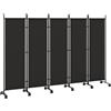 Outsunny Paravento da Interno a 5 Pannelli Pieghevole, 252x40x170 cm Separe Divisorio Interno in Acciaio con 12 Ruote, Divisorio per Ambienti Autoportante per Casa, Soggiorno e Ufficio, Nero