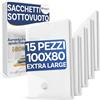 Stringari 15 Sacchi XL 100x80 cm - Sacchetti Sottovuoto Vestiti con Spessore 90 Micron - Buste di Qualità Superiore per Piumoni - Sacchi Salvaspazio per Armadi e Cambio Stagione