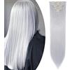 S-noilite Set 8pcs Clip in Hair Extensions Extension Clip Capelli Testa Piena 18Clips Parrucchino 66cm Dritto Grigio argento