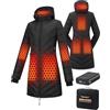 Topdot Riscaldata Donna Con Power Bank 12v, 18400 Mah, 8 Zone Di Con 3 Livelli Di Temperatura,Cappotto Invernale Lungo Antivento, Piumino Impermeabile Con Cappuccio, Giacca Calda,S