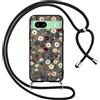 Xylota Cover Cordino per Google Pixel 8a, Aesthetic Fiori Disegni Custodia con Corda Collana Tracolla Laccio, Ultra Sottile Silicone Morbido TPU Bumper Antiurto Protettiva Case, Nero