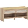 HOMCOM Panca Porta Scarpe Ingresso con Seduta Imbottita Effetto Lino, 2 Cassetti in Rattan e Ripiano Aperto, Rovere | Aosom Italy