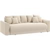 HOMCOM Divano Letto 190x150 cm 3 Posti con Funzione Letto, Cuscini, Vano Portaoggetti, Effetto Velluto a Coste per Soggiorno, Beige | Aosom Italy