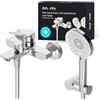 AM.PM X-Joy FXA15000 - Rubinetto monocomando per vasca da bagno, rubinetto argento con beccuccio, 5 tipi di getto, montaggio a parete e tubo flessibile