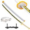 Wah Shing Yuen Spada Demone Katana Legno (Agatsuma Zenitsu) Set con Cintura e Supporto 102 cm Spada Samurai in bambù (Ceppo) - Arma Costume Cosplay Anime