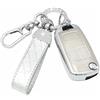 SparkleJoy Cover Chiave Auto TPU con Portachiavi Pelle Compatibile con Custodia Chiavi,Copri Chiavi - Flip Key (Argento)