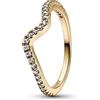 PANDORA Timeless Anello ondulato placcato in oro 14k con zirconi cubici trasparenti, 56