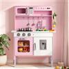 VEVOR Cucina Giocattolo per Bambini in Legno, Set da Cucina Giocattolo con Luci e Suoni Realistici, Cibo e Pentole, Microonde e Forno con Manopole, Gioco di Ruolo, per Bambini da 3 a 8 Anni, Rosa