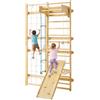 VEVOR Palestra da Parete con Scala Svedese, Carico 100 kg Scala per Ginnastica in Legno Massello 12 Livelli, con Tavola da Arrampicata, Anelli da Palestra, Barra per Trazioni, Scala da Parete, Scivolo