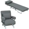 HOMCOM Poltrona Letto 3 in 1 con Schienale Reclinabile su 5 Livelli e Cuscino Extra, Poltrona Moderna in Tessuto Effetto Lino e Metallo, 73x78x81 cm, Grigio Scuro