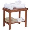 Relaxdays Sgabello in bambù con ripiano, 41x44x28 cm, Bagno, Soggiorno, Naturale