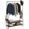 Relaxdays Appendiabiti con 2 Ripiani, 6 Ganci e Asta, 160x100x45 cm, Marrone-Nero