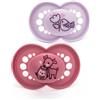 MAM Original Soother 16+ Months (Set of 2), Baby Soother Made from Sustainable and Bio-Renewable Material, SkinSoft Silicone Teat, with MAM Soother Case, Pink/Purple (Designs May Vary)