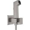 hansgrohe Doccetta bidette E con 1 tipo di getto a risparmio idrico (EcoSmart), incl. valvola d'arresto, supporto doccia e flessibile doccia 1,25 m, per acqua fredda, cromo nero spazzolato, 29231340