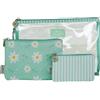 Camomilla Set 3 Pochette Coordinate Verde Menta: Margherite, Righe e Trasparente