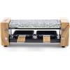 H.Koenig Raclette Duo Multifunzione WOD2 per 2 persone, Design in legno naturale, pietra in granito rimovibile, raclette formaggio fuso professionale, 2 padelle antiaderenti, 2 spatole in legno