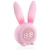 Aoreun Sveglia Bambini, Carina Sveglia Coniglio comodino con Luce Notturna Funzione Snooze Timer, Ricaricabile Induzione Wake up Light - Rosa