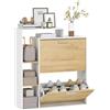 HOMCOM Scarpiera Salvaspazio Slim con 2 Ante a Ribalta, Scarpiera Ingresso con Ripiani Regolabili, 3 Ripiani Aperti, Porta Scarpe per 8 Paia in Legno con Maniglia, 80x26x90 cm, Bianco e Legno Naturale
