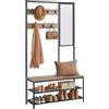 VASAGLE Appendiabiti Appendiabiti con ganci Panca a specchio 35 x 98 x 180 cm per ingresso camera da letto soggiorno stile industriale cammello inchiostro marrone nero HSR415K01