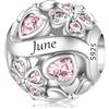 LNQOBU Birthstone Charms per Braccialetti, 925 Argento Sterling Perline di Fascino a Forma di Cuore con trifoglio Portafortuna, Ciondolo d'amore, Regalo di Compleanno per le Donne