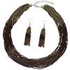 Bocar - Parure collana con perline multistrato e orecchini da donna e lega(NK-10459-Dark khaki+coffee+antique coppe)