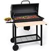 oneConcept Beefbutler - griglia a Carbone, griglia da Giardino, griglia Diretta e indiretta, 2 Ripiani in Legno, 4 Aperture di Ventilazione, Contenitore Rimovibile, Ruote per Trolley, Nero