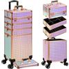 Arous Valigetta professionale 5 in 1 per trucchi e cosmetici, in alluminio, extra large, con ruote girevoli a 360°, Colorato, 5 in 1 caso di trucco