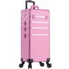 Arous Valigetta professionale 5 in 1 per trucchi e cosmetici, in alluminio, extra large, con ruote girevoli a 360°, Tutto rosa, 5 in 1 caso di trucco